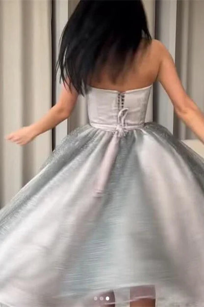 Formal Dresses Silver Strapless A-Line Short Prom Dress With Sequins / Prom Dresses Store