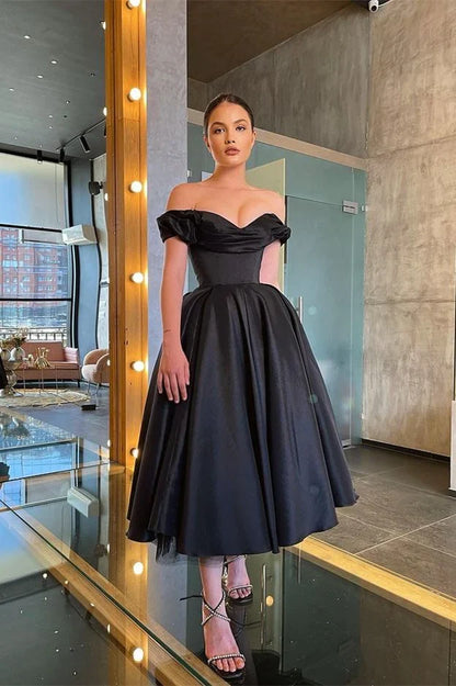 Formal Dresses Sweetheart Strapless A-Line Off-the-Shoulder Black Prom Dress / Prom Dresses Store
