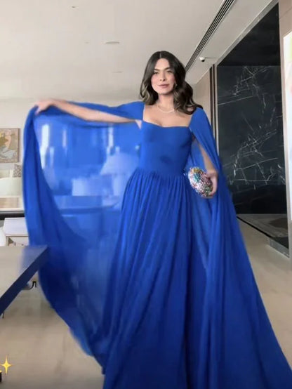 Dress Prom Dress Stores Royal Blue Cape Sleeves A-Line Long Formal Prom Dress Evening Gown Party Dress Formal Women's Dresses