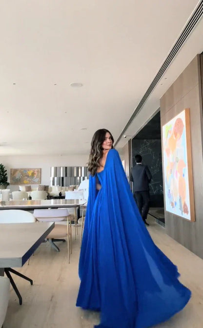 Dress Prom Dress Stores Royal Blue Cape Sleeves A-Line Long Formal Prom Dress Evening Gown Party Dress Formal Women's Dresses