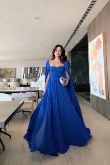 Dress Prom Dress Stores Royal Blue Cape Sleeves A-Line Long Formal Prom Dress Evening Gown Party Dress Formal Women's Dresses