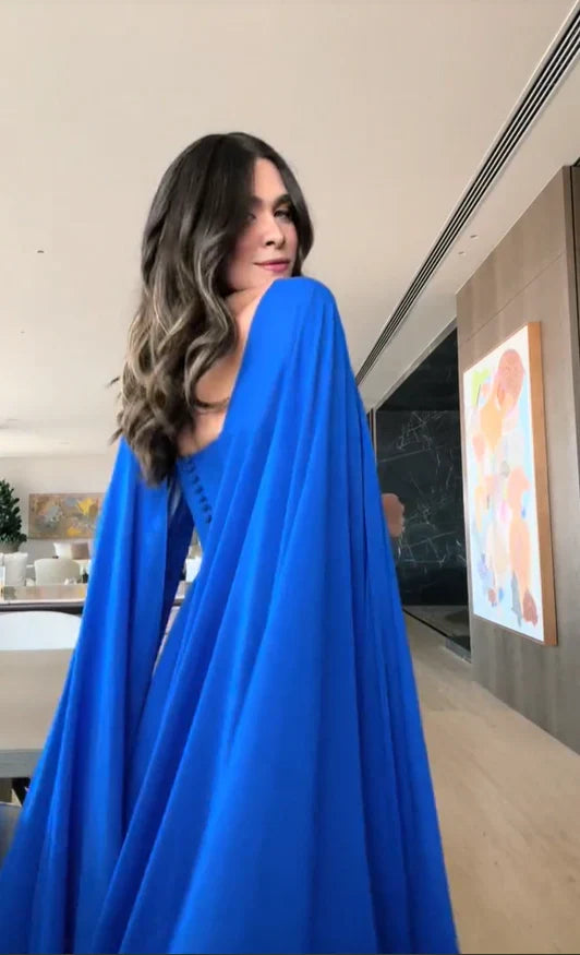 Dress Prom Dress Stores Royal Blue Cape Sleeves A-Line Long Formal Prom Dress Evening Gown Party Dress Formal Women's Dresses