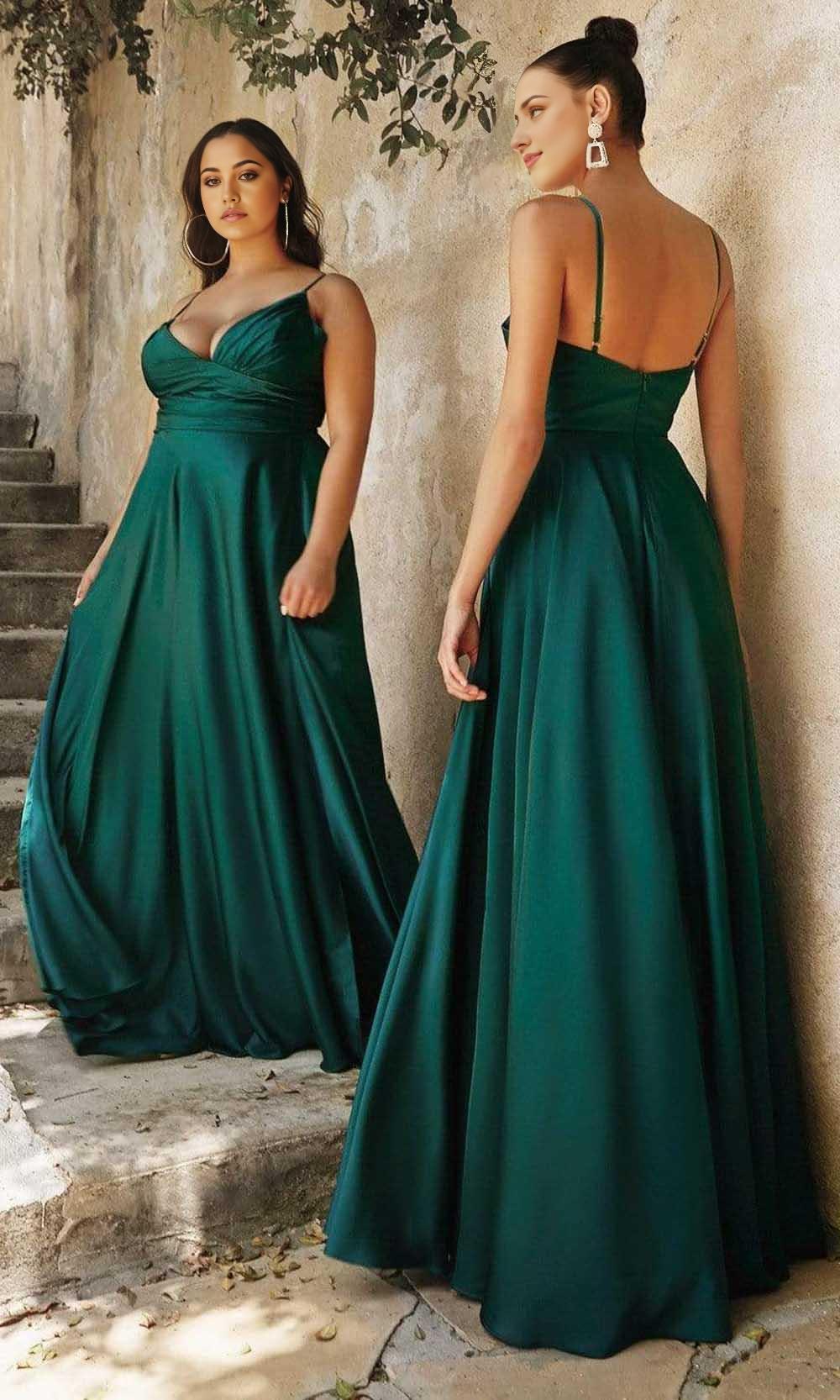 Formal Sage Dresses V Neck Spaghetti Strap Long Satin A-Line Prom Gown Bridesmaid Dress Plus Size Dress Formal / Formal Wear Dresses