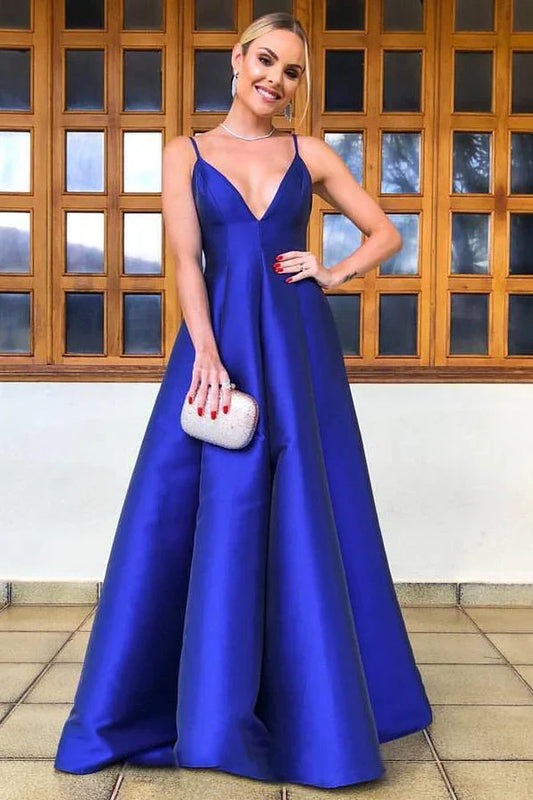 Formal Wear Dresses/A-line Elegant Spaghetti Straps Royal Blue Satin Prom Dress/Prom Dresses Stores