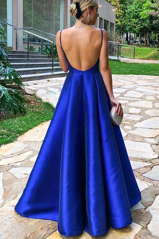 Formal Wear Dresses/A-line Elegant Spaghetti Straps Royal Blue Satin Prom Dress/Prom Dresses Stores