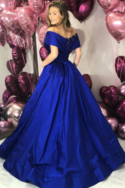 Formal Wear Dresses/A-line Off Shoulder Royal Blue Long Prom Dress/Prom Dresses Stores