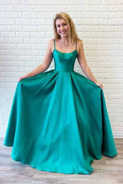 Formal Wear Dresses/A-line Spaghetti Straps Long Turquoise Prom Dress