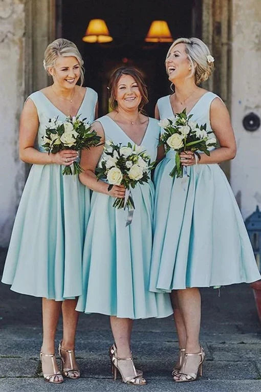Formal Wear Dresses/Classic Blue Midi Length Bridesmaid Dress