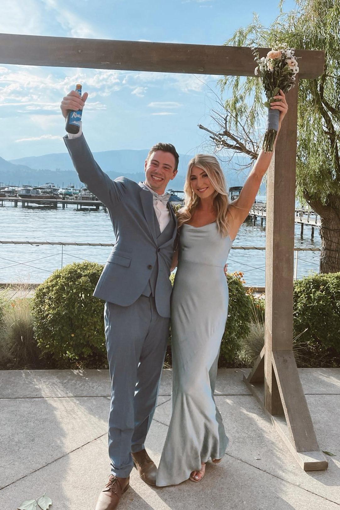 Formal Wear Dresses/Cowl Neck Light Blue Satin Fitted Long Bridesmaid Dress
