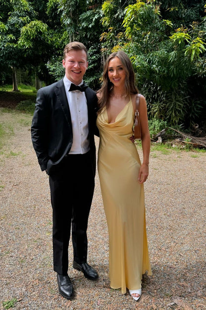 Formal Wear Dresses/Cowl Neck Yellow Soft Satin Sheath Dress Bridesmaid Dress