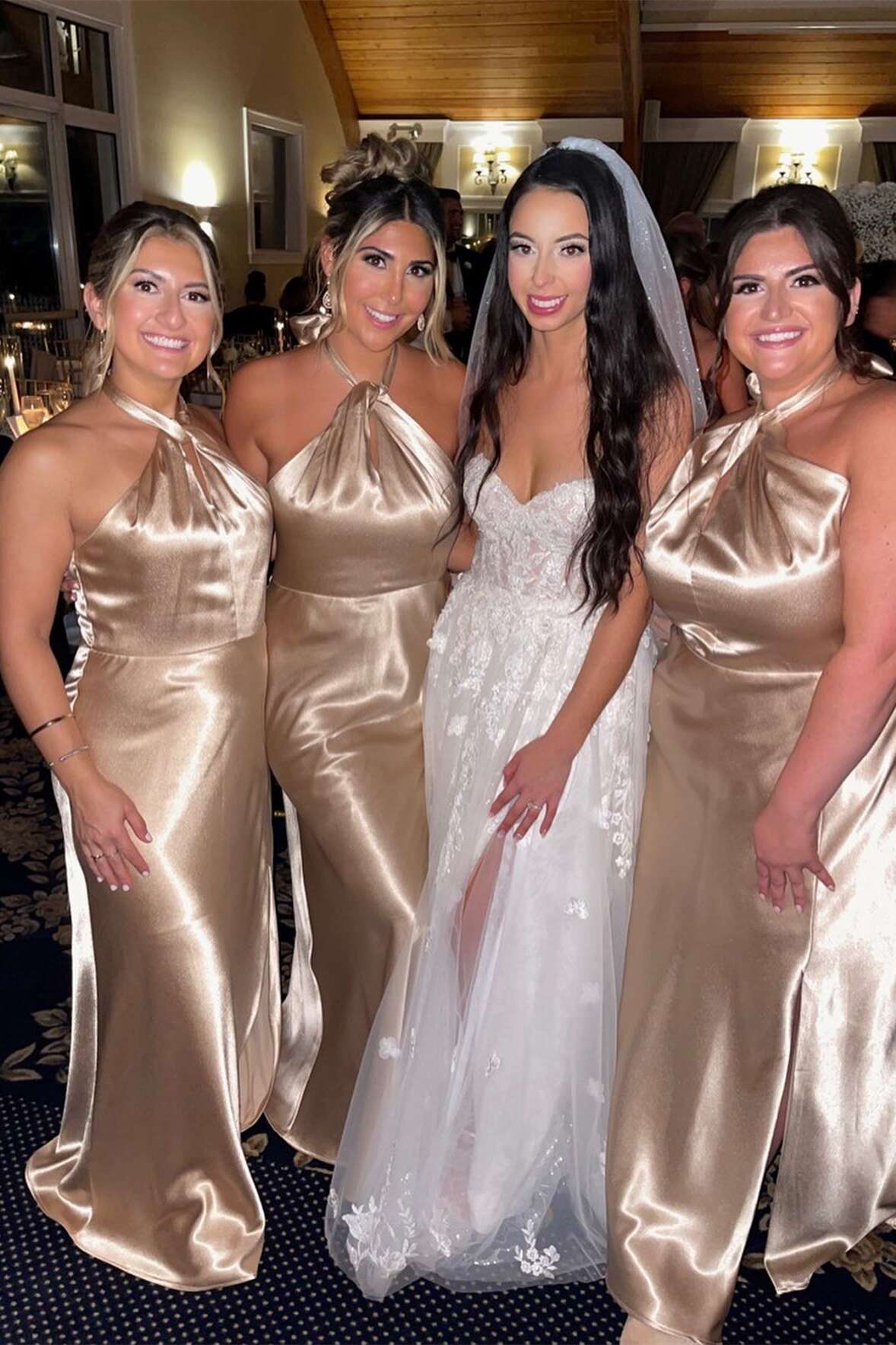 Formal Wear Dresses/Halter Champagne Silk Long Bridesmaid Dress