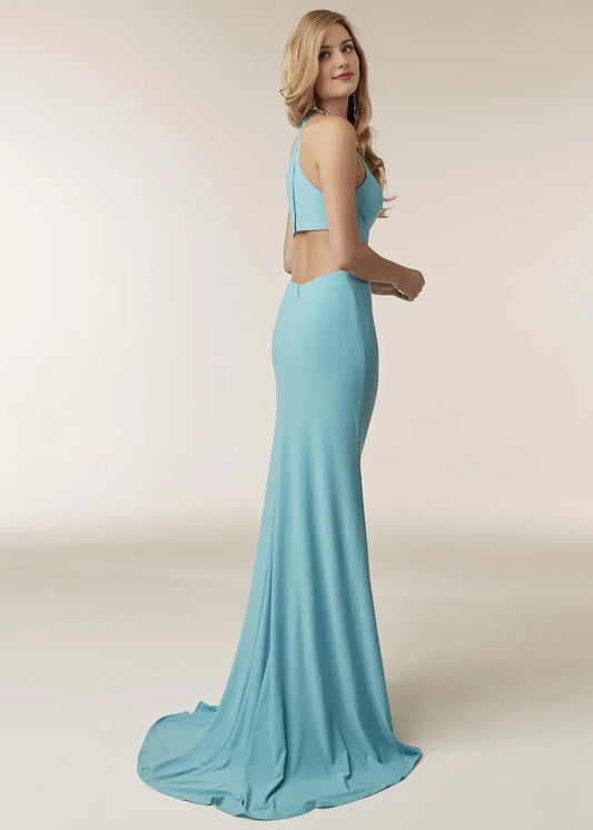 Formal Wear Dresses/ Halter Gown Floor Length Back Cutout Back Zipper Closure Sweep Train With Side Slit/ Evening Dresses For Women