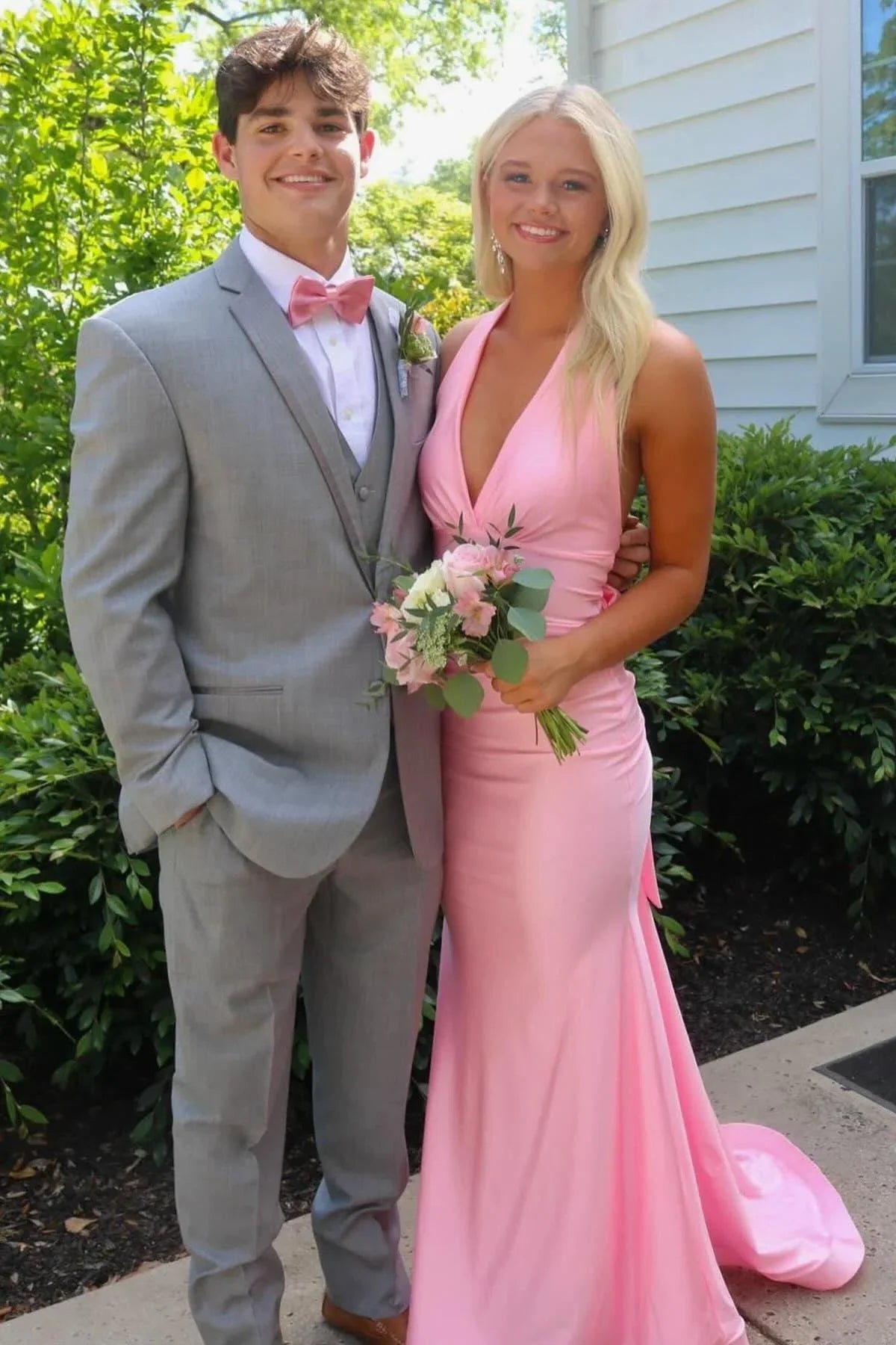 Formal Wear Dresses/Halter Pink Fitted Long Formal Prom Dress