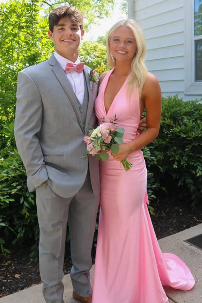 Formal Wear Dresses/Halter Pink Fitted Long Formal Prom Dress