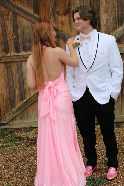 Formal Wear Dresses/Halter Pink Fitted Long Formal Prom Dress