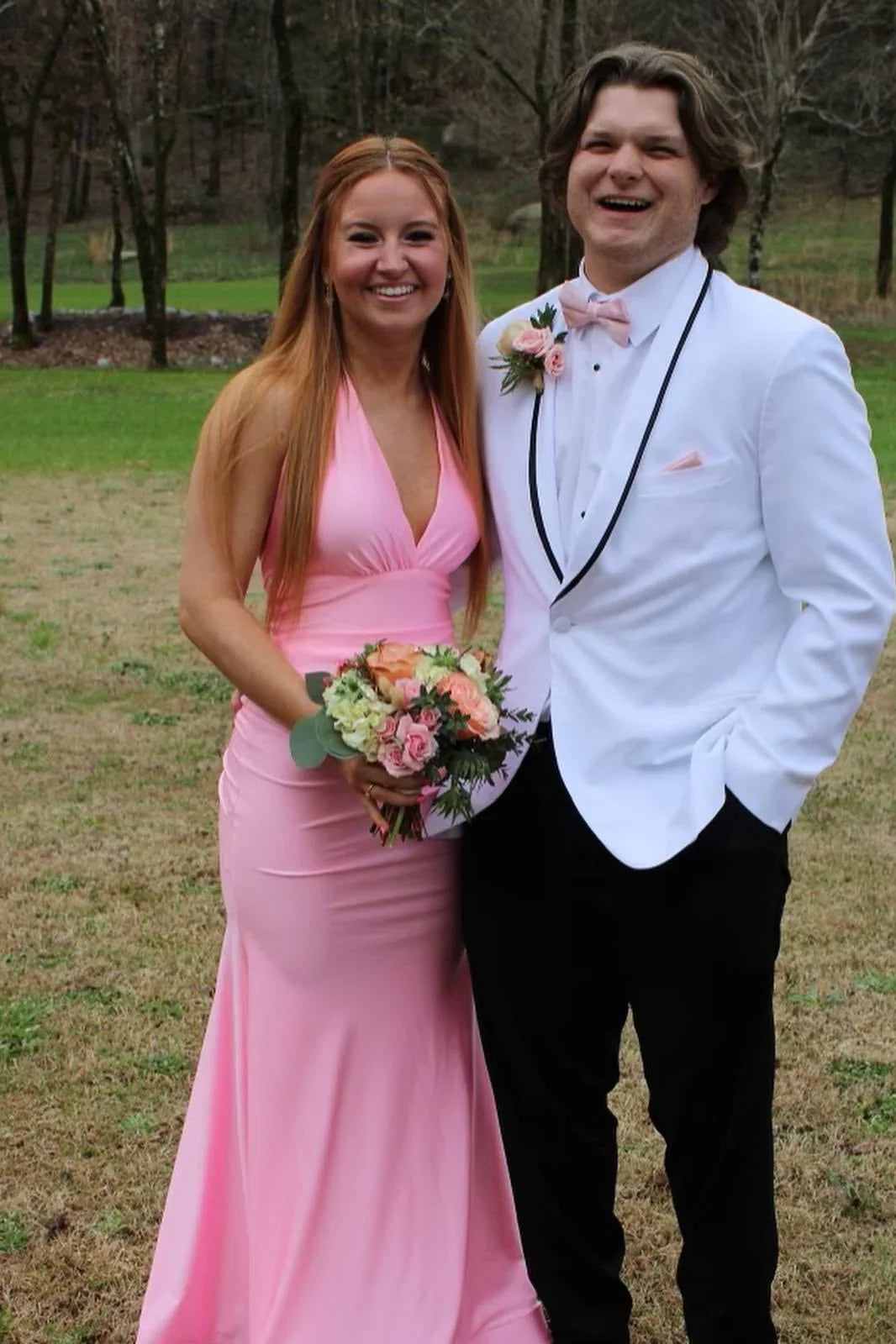 Formal Wear Dresses/Halter Pink Fitted Long Formal Prom Dress