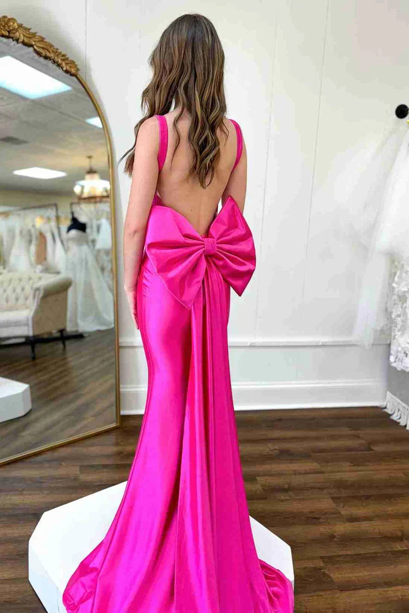 Formal Wear Dresses/Hot Pink Pleated Mermaid Prom Dress with Bow