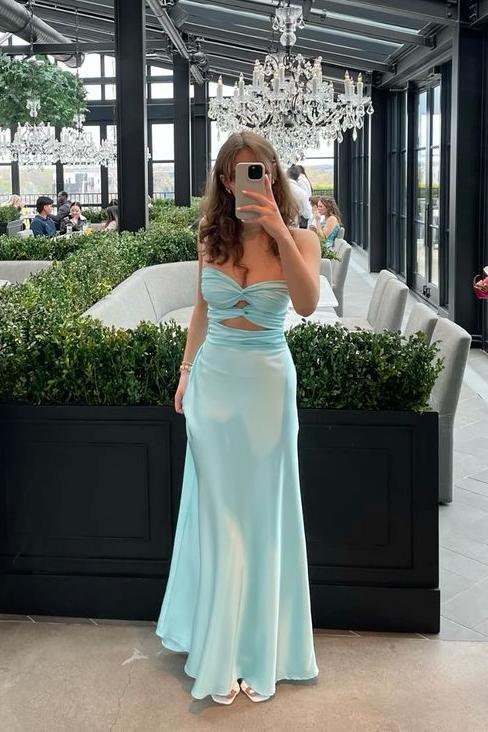 Formal Wear Dresses/Knot Front Yellow Satin Fitted Long Party Prom Dress