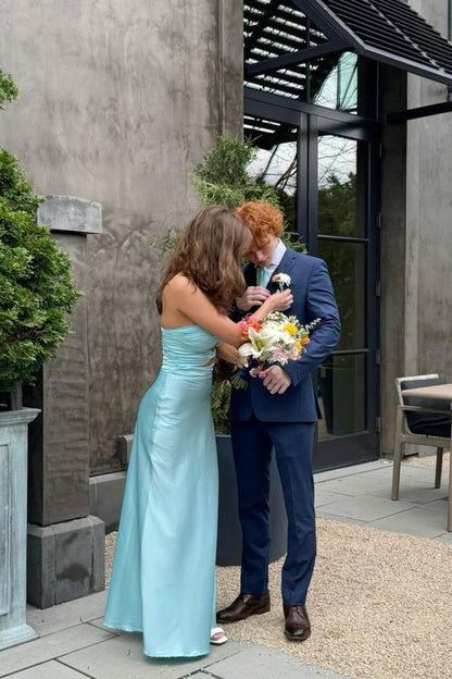 Formal Wear Dresses/Knot Front Yellow Satin Fitted Long Party Prom Dress