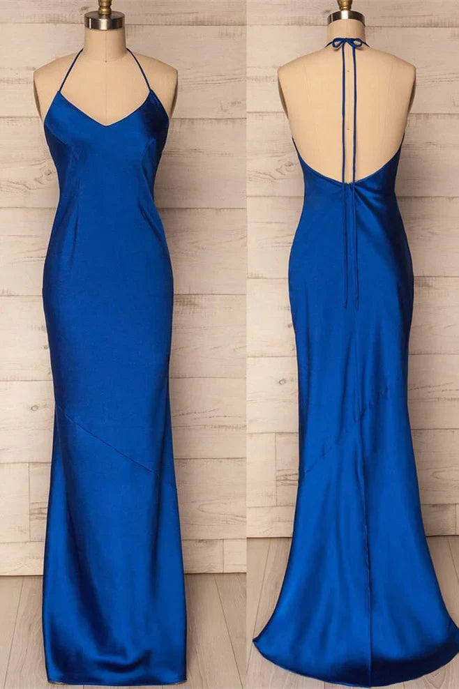Formal Wear Dresses/Mermaid Halter Royal Blue Satin Long Prom Gown/Prom Dresses Stores