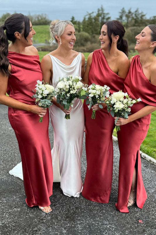 Formal Wear Dresses/One Shoulder Blush Fitted Floor Length Bridesmaid Dress
