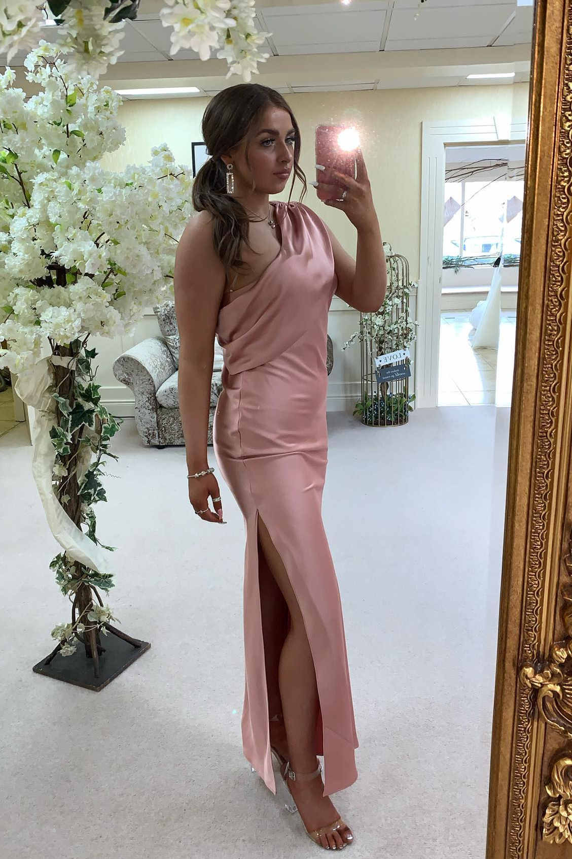 Formal Wear Dresses/One Shoulder Blush Pink Long Bridesmaid Dress