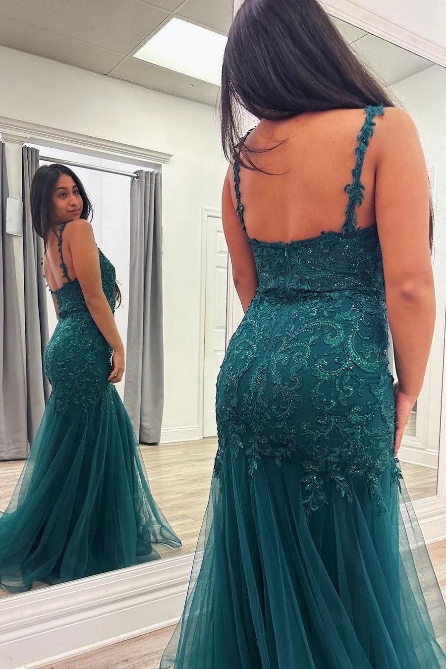 Formal Wear Dresses/Peacock Mermaid V-Neck Appliques Tulle Long Prom Dress/Prom Dresses Stores