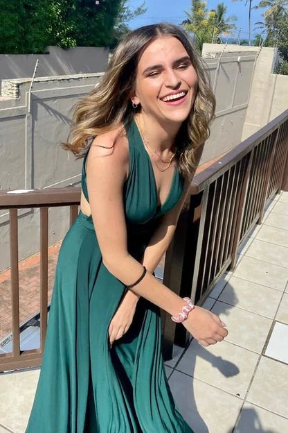 Formal Wear Dresses/Plunging Neck Green Long Evening Dress with Criss Cross Back Prom Dress/Prom Dresses Stores