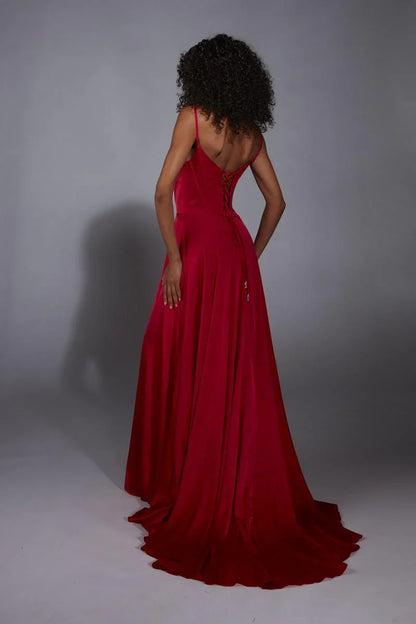 Formal Wear Dresses Red Simple A-line Sleeveless Prom Dress Off-the-Shoulder Pleated Floor Length With Slit Prom Dress Prom Dresses Stores