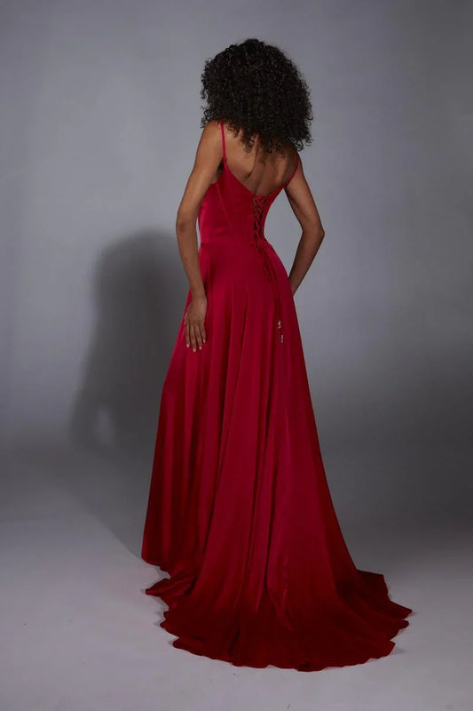 Formal Wear Dresses Red Simple A-line Sleeveless Prom Dress Off-the-Shoulder Pleated Floor Length With Slit Prom Dress Prom Dresses Stores