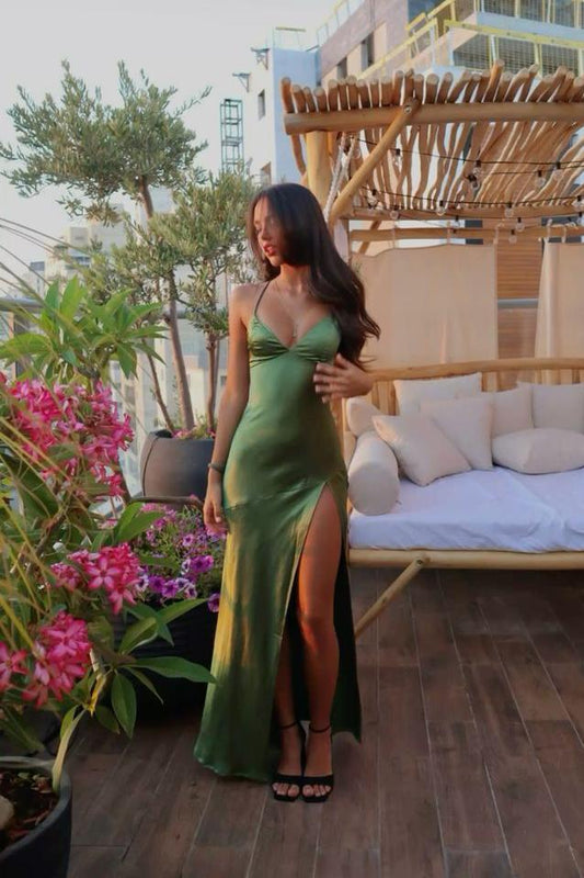 Formal Wear Dresses/Sexy Straps Green Soft Satin Long Prom Dress