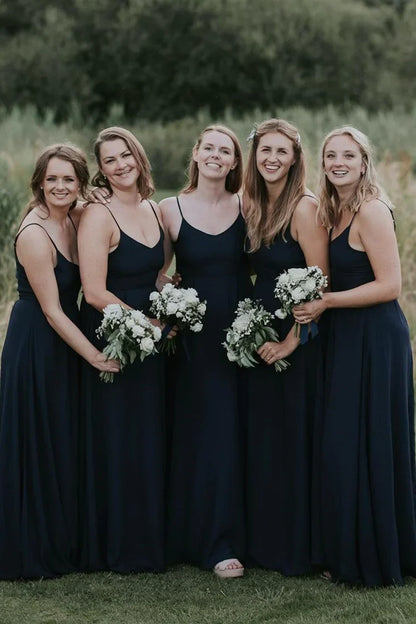 Formal Wear Dresses/Simple Dark Navy V-Neck Long Bridesmaid Dress