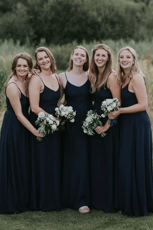 Formal Wear Dresses/Simple Dark Navy V-Neck Long Bridesmaid Dress