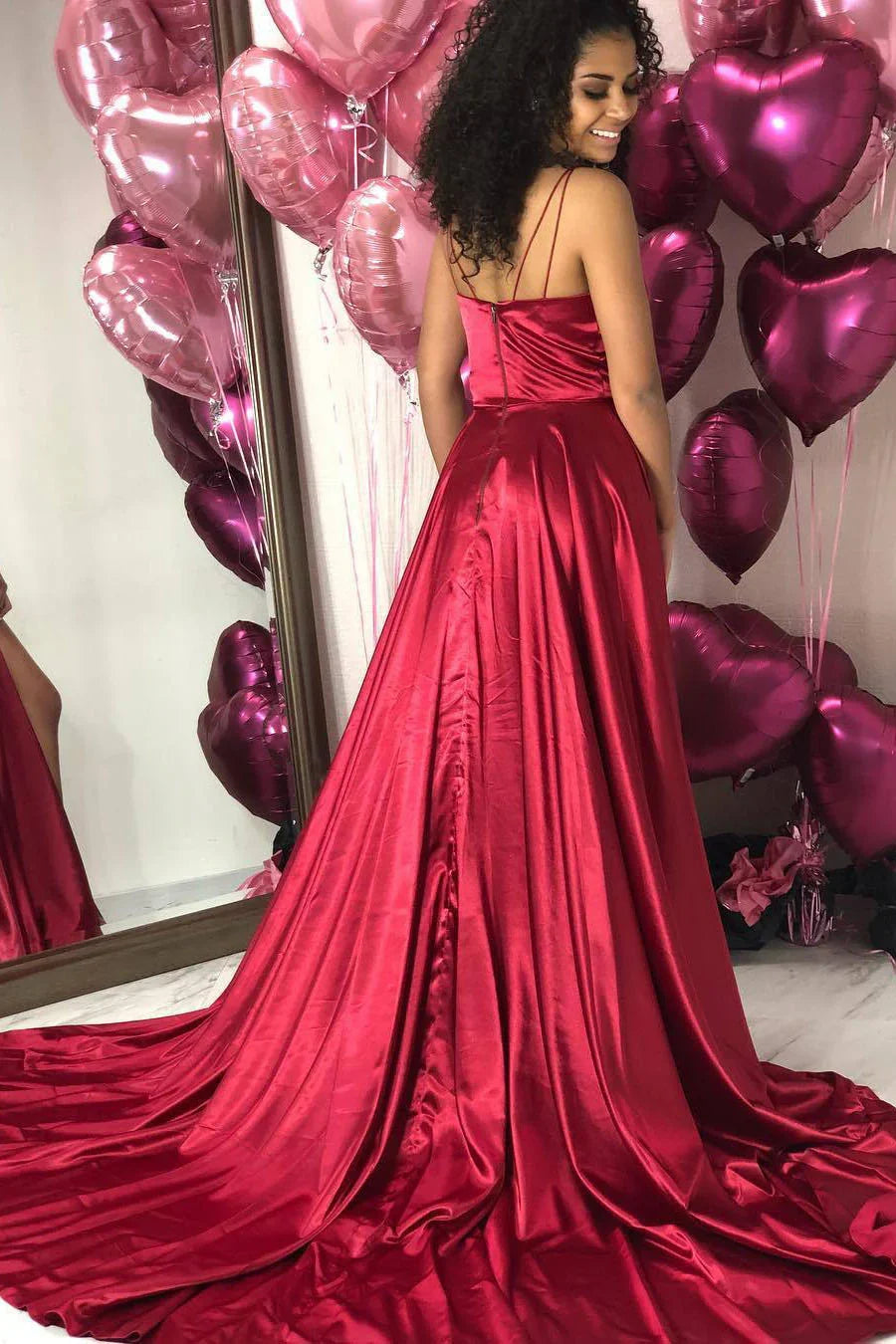 Formal Wear Dresses/Simple V-Neck Red Long Prom Dress with Slit