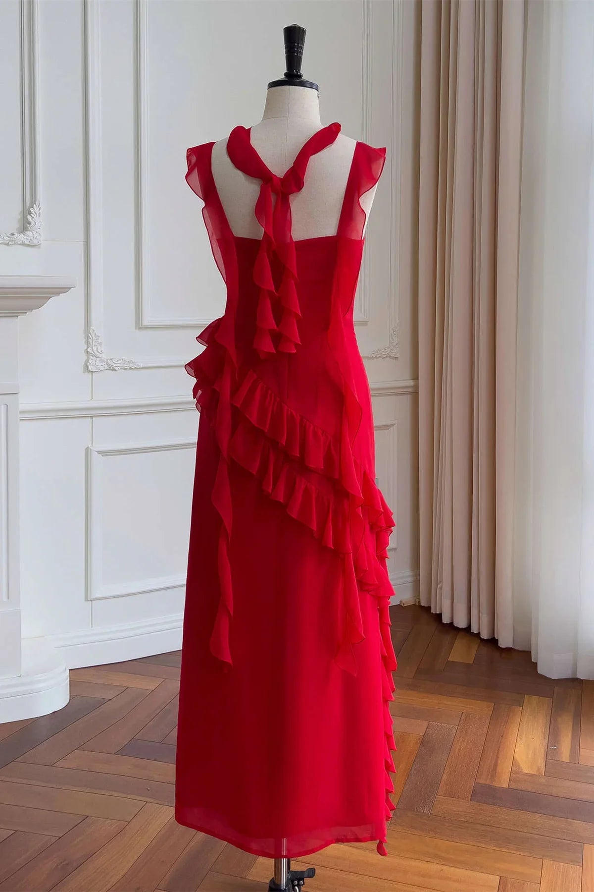 Formal Wear Dresses/Square Neck Red Ruffle Chiffon Long Party Dress Prom Dress/Prom Dresses Stores