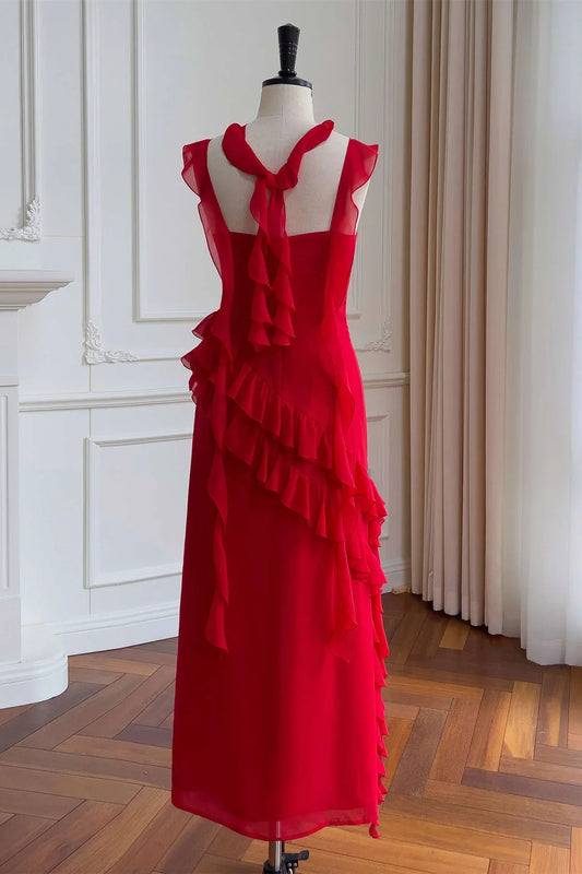 Formal Wear Dresses/Square Neck Red Ruffle Chiffon Long Party Dress Prom Dress/Prom Dresses Stores