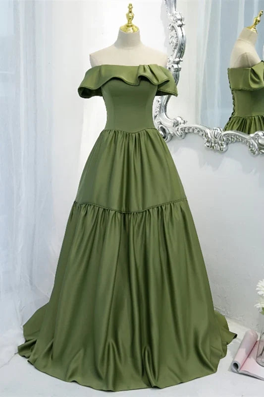 Formal Wear Dresses Strapless Green A-line Long Floor Length Formal Gown Prom Dress Stores With Prom Dresses
