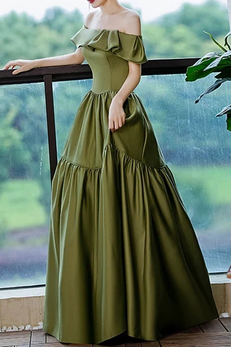 Formal Wear Dresses Strapless Green A-line Long Floor Length Formal Gown Prom Dress Stores With Prom Dresses