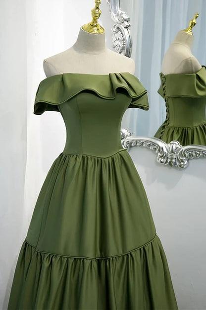 Formal Wear Dresses Strapless Green A-line Long Floor Length Formal Gown Prom Dress Stores With Prom Dresses