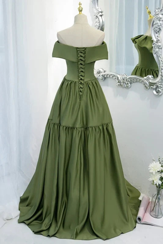 Formal Wear Dresses Strapless Green A-line Long Floor Length Formal Gown Prom Dress Stores With Prom Dresses