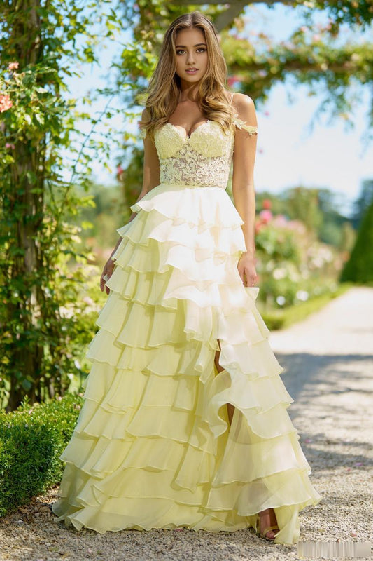 Formal Wear Dresses Strapless Sleeveless Lace Chiffon Ruffle Prom Dress Spaghetti Straps Floor Length Tiered Prom Dress Prom Dresses Stores