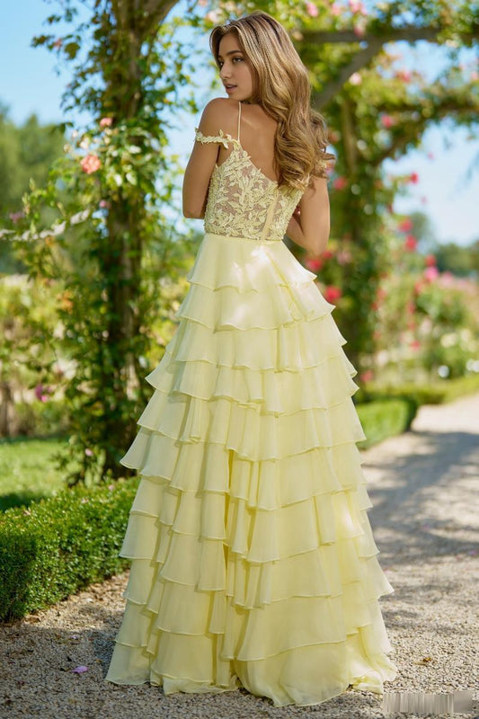 Formal Wear Dresses Strapless Sleeveless Lace Chiffon Ruffle Prom Dress Spaghetti Straps Floor Length Tiered Prom Dress Prom Dresses Stores