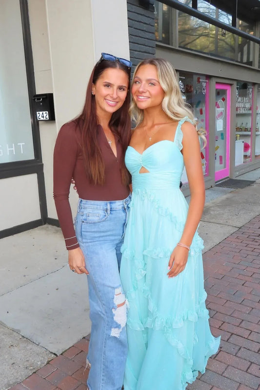 Formal Wear Dresses/Straps Light Blue Chiffon Ruffles Long Prom Dress