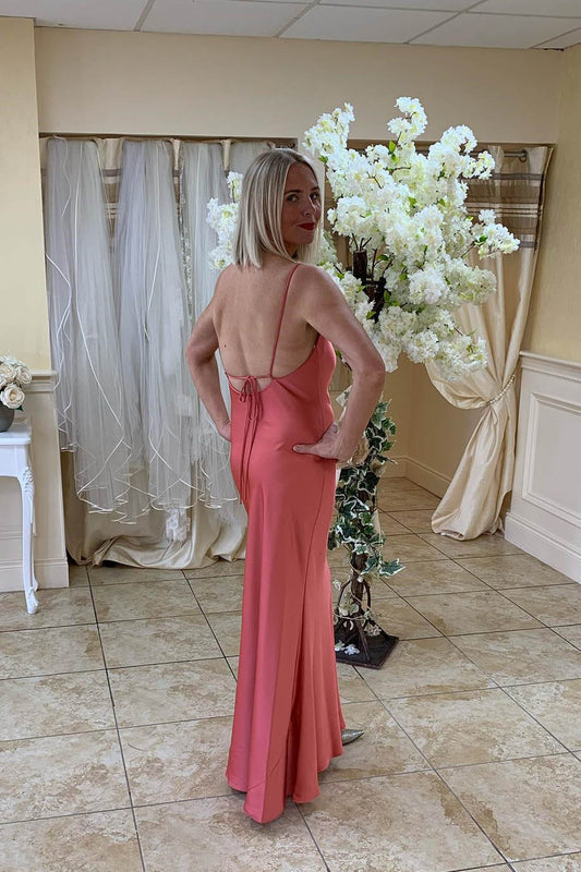 Formal Wear Dresses/Tie Back Cowl Neck Long Coral Bridesmaid Dress