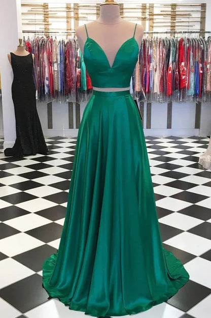 Formal Wear Dresses/Two Piece A-Line Green Prom Dress with Bowknot Back