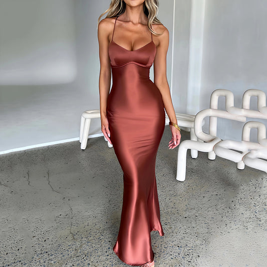 Formal Wear Dresses/Women's Spaghetti Straps Satin Backless Sexy Dress Summer Beauty Elegant Party Evening Prom Dress Tight Long Dress/Prom Dresses Stores