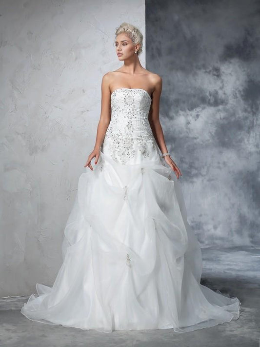 Dress Formal Women's Dresses Ball Gown Strapless Beading Sleeveless Long Organza Wedding Dresses Party dress Prom Dress Stores