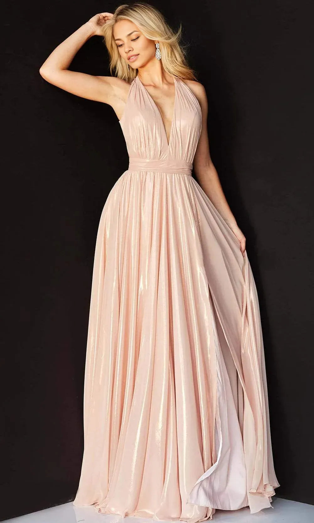 Formal Women's Dresses A-Line/Princess Plunging V Neck Halter Sleeveless Backless Floor Length Gown Prom Dress Prom Dress Shops
