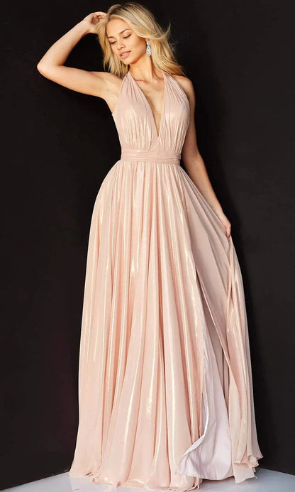 Formal Women's Dresses A-Line/Princess Plunging V Neck Halter Sleeveless Backless Floor Length Gown Prom Dress Prom Dress Shops