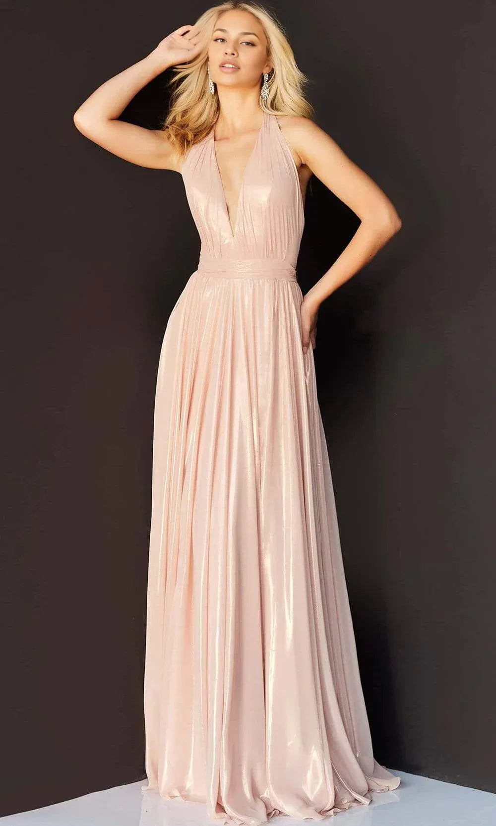 Formal Women's Dresses A-Line/Princess Plunging V Neck Halter Sleeveless Backless Floor Length Gown Prom Dress Prom Dress Shops